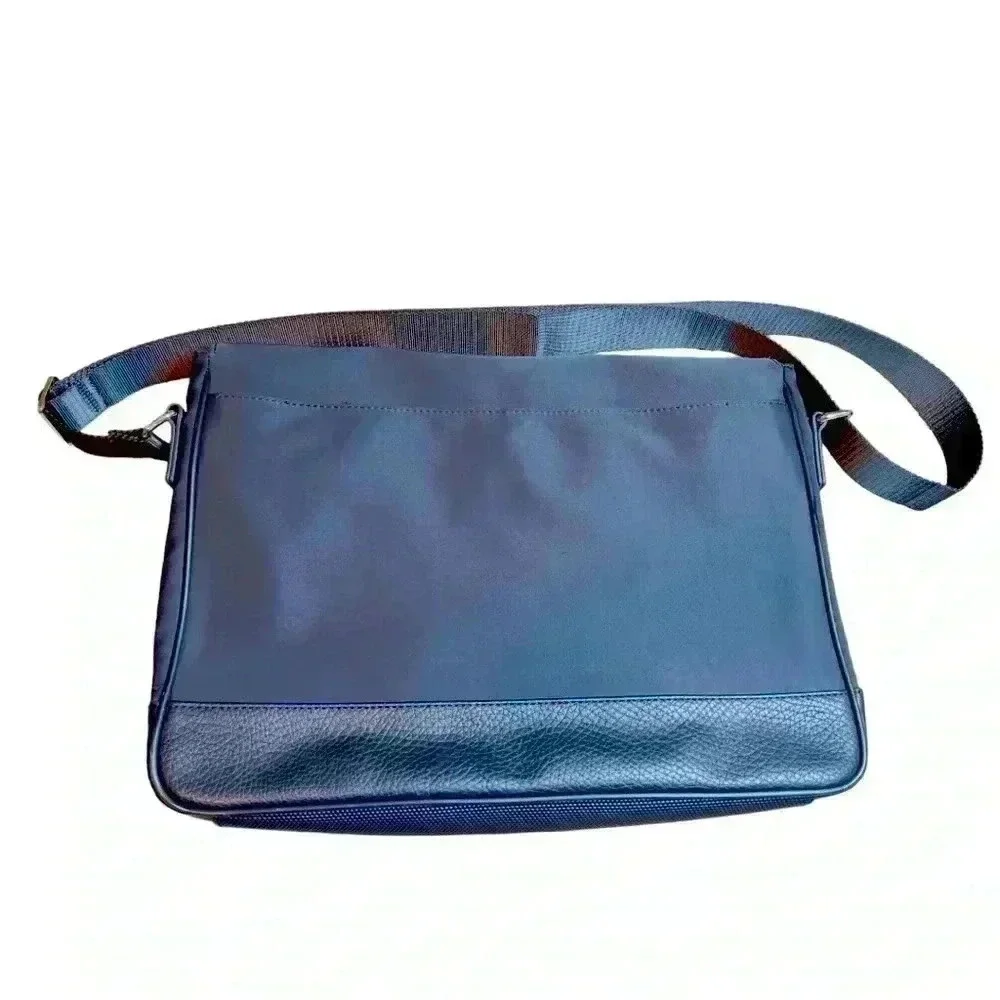 Calvin Klein Nylon Flap Messanger Black Bag W/Pebble Faux Leather Trim